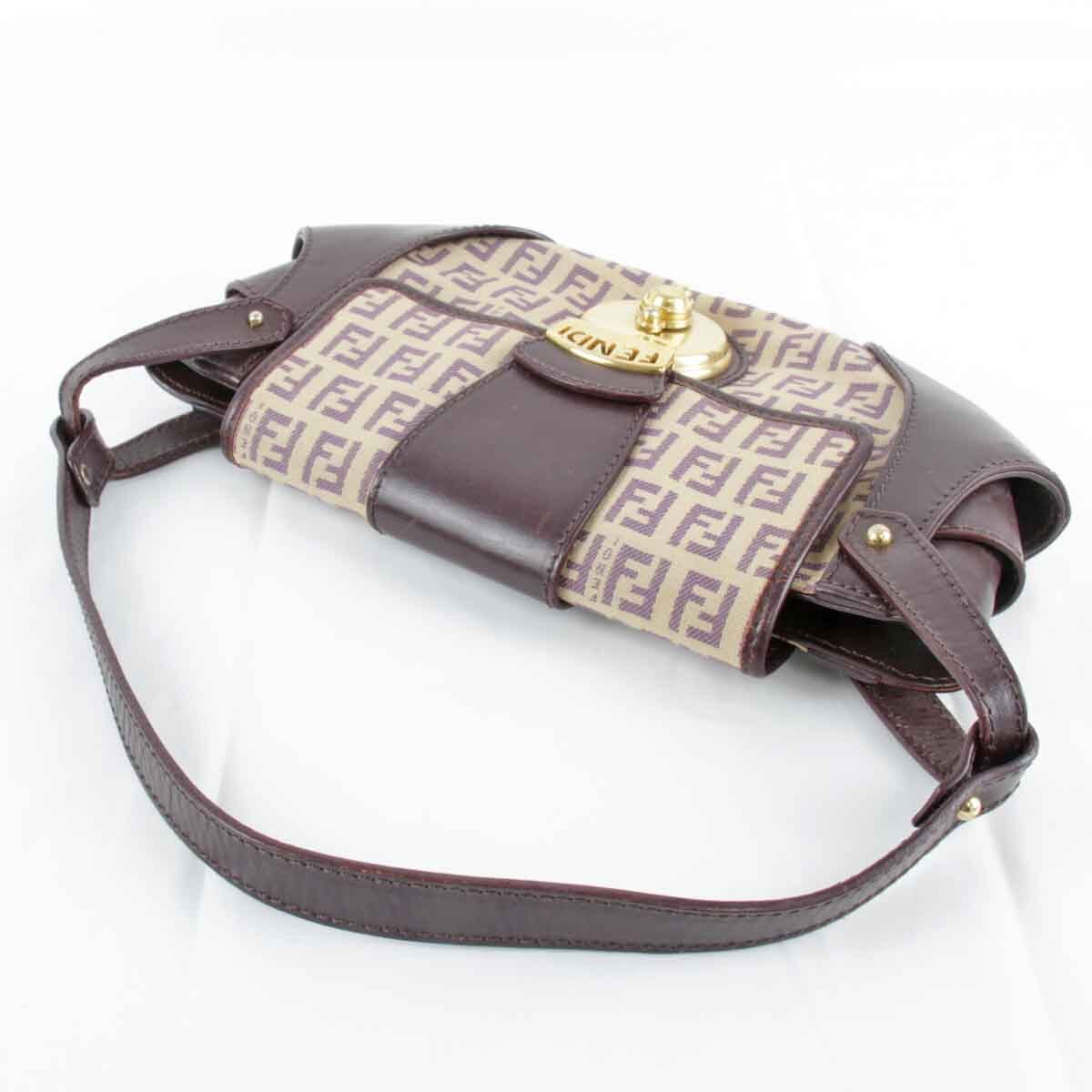 『USED』 FENDI フェンディ ズッキーノ ハンドバッグ ダークパープル キャンバス/レザー