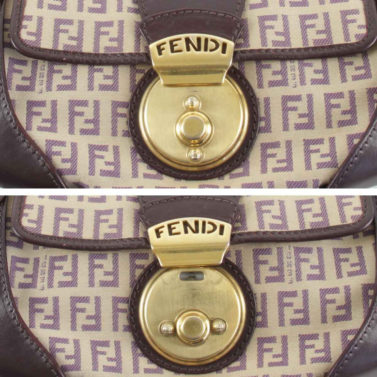 『USED』 FENDI フェンディ ズッキーノ ハンドバッグ ダークパープル キャンバス/レザー