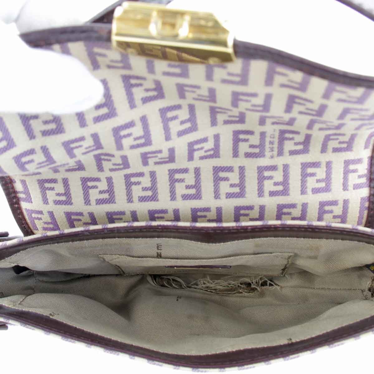 『USED』 FENDI フェンディ ズッキーノ ハンドバッグ ダークパープル キャンバス/レザー