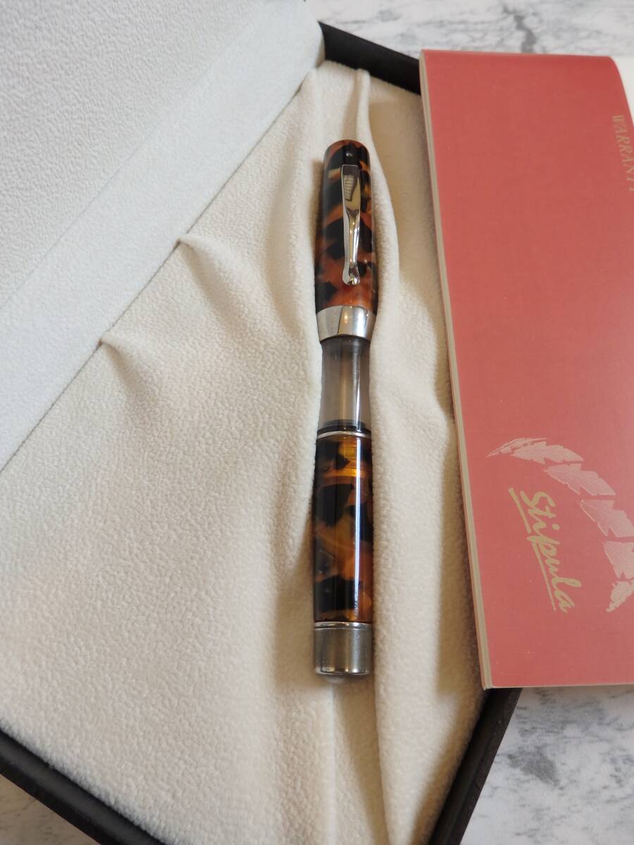 ◆【送料230円~】スティピュラ万年筆 ブラウンマーブル プレシャスセルロイド ペン先:14K585ソリッドゴールドF ピストンフィリング 万年筆一般