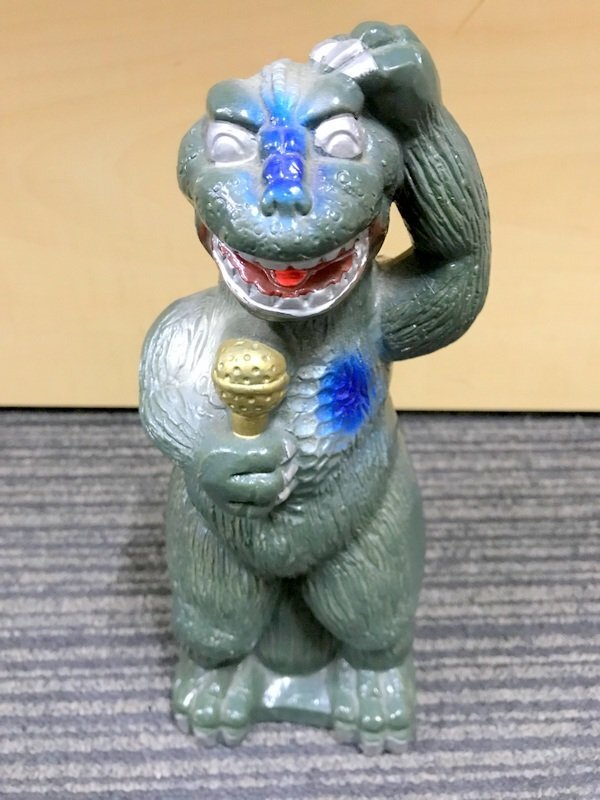 ゴジラ カラオケ マイク 陶器 貯金箱 1円~　S4090