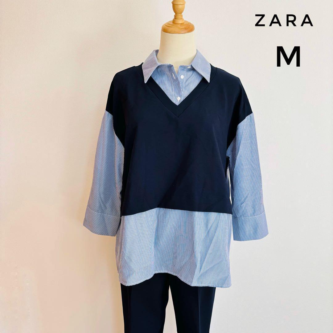 ZARA ザラ ストライプ ベストドッキング 抜け感 シャツ プル ZARA ザラ ストライプ ベストドッキング 抜け感 シャツ プル