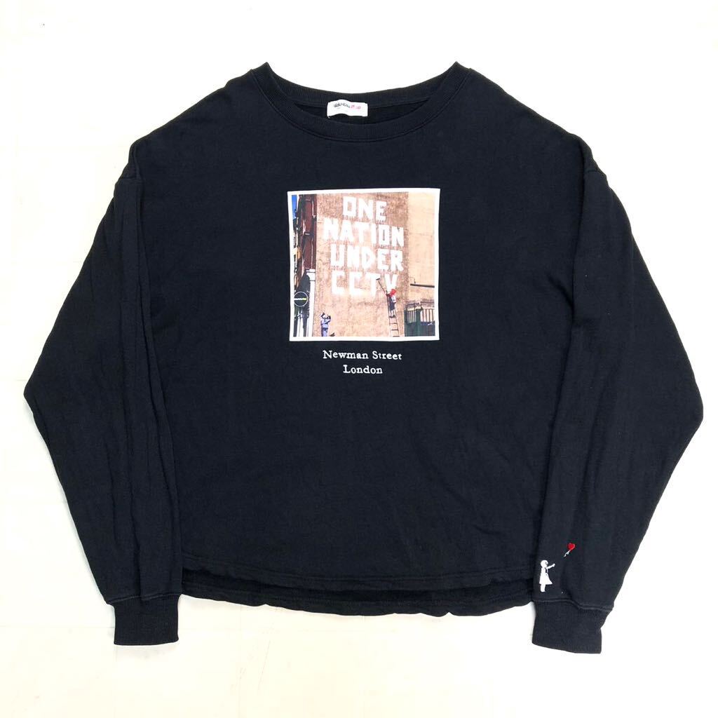 【人気】BRANDALISED バンクシー アートプリントスウェット トレーナー メンズ Mサイズ ブラック 古着 Z-29_画像1