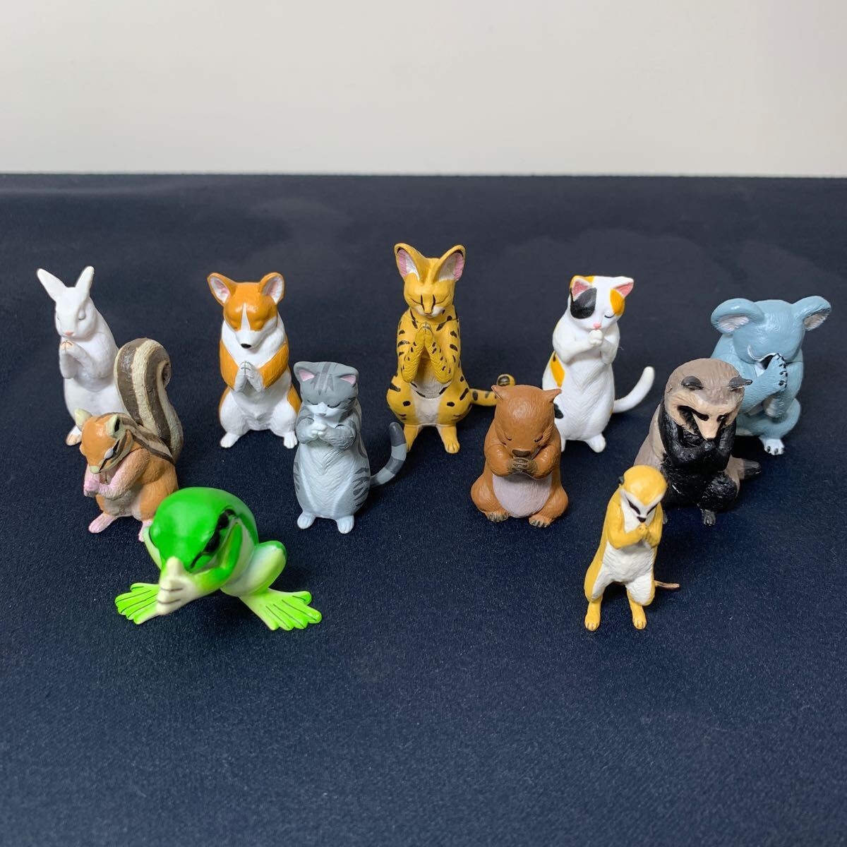 ★合掌 シリーズ 動物 アニマル 11個セット リス 猫 狸 ミーアキャット アマガエル うさぎ 犬 コアラ ウォンバット サーバルキャット 置物