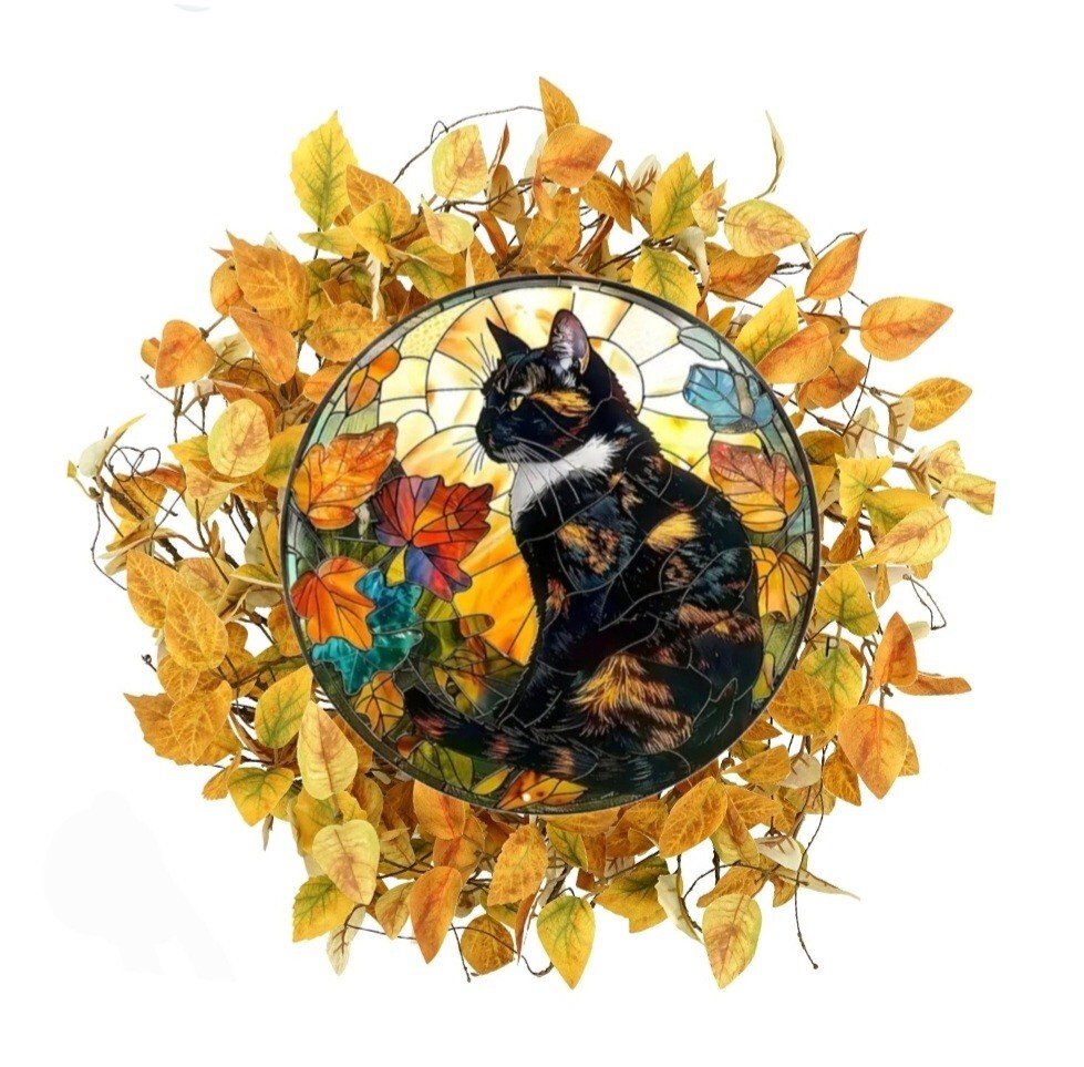 猫の壁飾り メタルウォールアート サビ猫と花B ステンドグラス 猫の壁飾り メタルウォールアート サビ猫と花B ステンドグラス