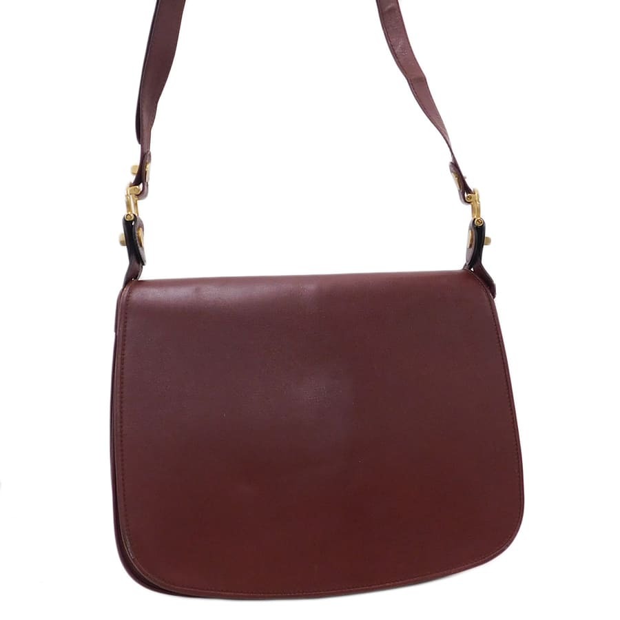 1円 ■ カルティエ ショルダーバッグ ボルドー系 レザー マストライン 斜め掛け Cartier ■E.Bgo.lA-16