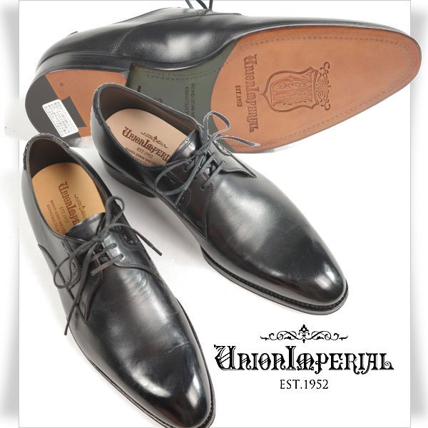 未使用1円～★定価5.2万 UNIONIMPERIAL ユニオンインペリアル 日本製 牛革レザービジネスシューズ 24.5cm 黒 プレーン◆4486◆