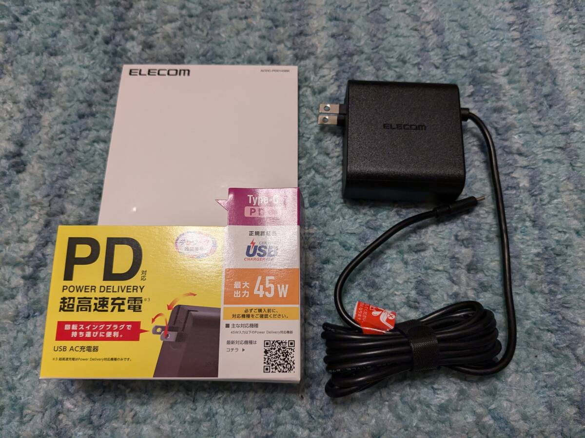 ◎0609u2043　エレコム ノートPC用ACアダプター Type-C PD対応 45W ケーブル一体型 2m ブラック ACDC-PD0145BK