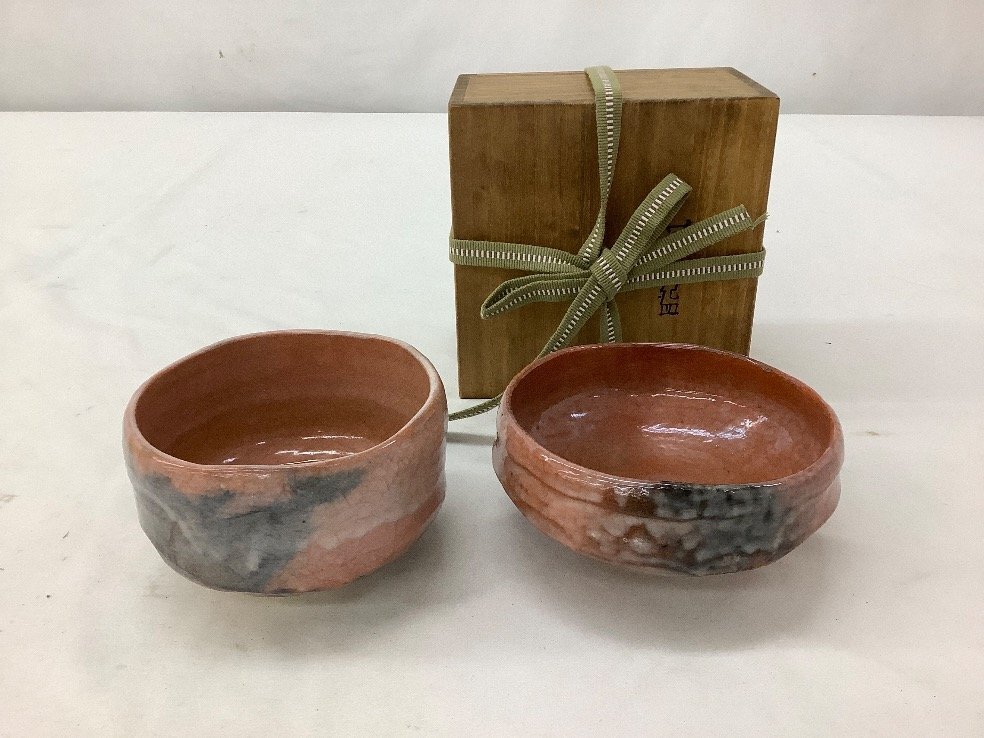 赤楽茶碗 セット/赤楽平茶碗/茶道具 2客 中古品 ACB