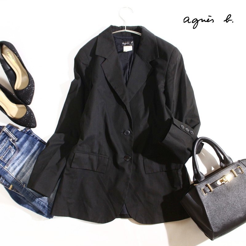 アニエスベー agnes b. 合物 シンプル コットン ジャケット 9号 38 ブラック 黒