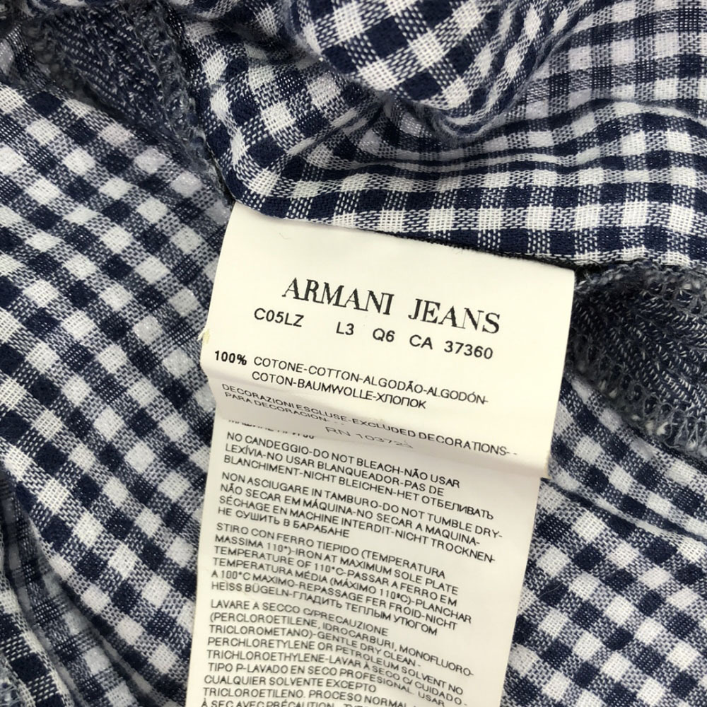 アルマーニジーンズ ヘリンボーン柄 長袖 コットンシャツ XXS ブルー系 ARMANI JEANS バック刺繍 メンズ_画像8