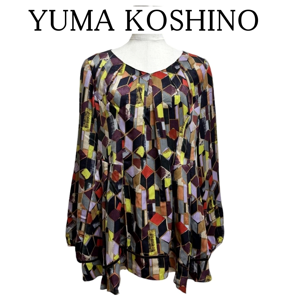 YUMA KOSHINO ユマコシノ プルオーバーブラウス 長袖 総プリント 40号 L 秋
