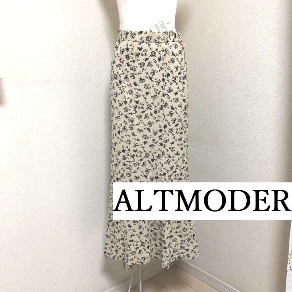 アルトモーダ ALTMODER ロング マキシ スカート ナロースカート アイボリー M 春 秋 プリント
