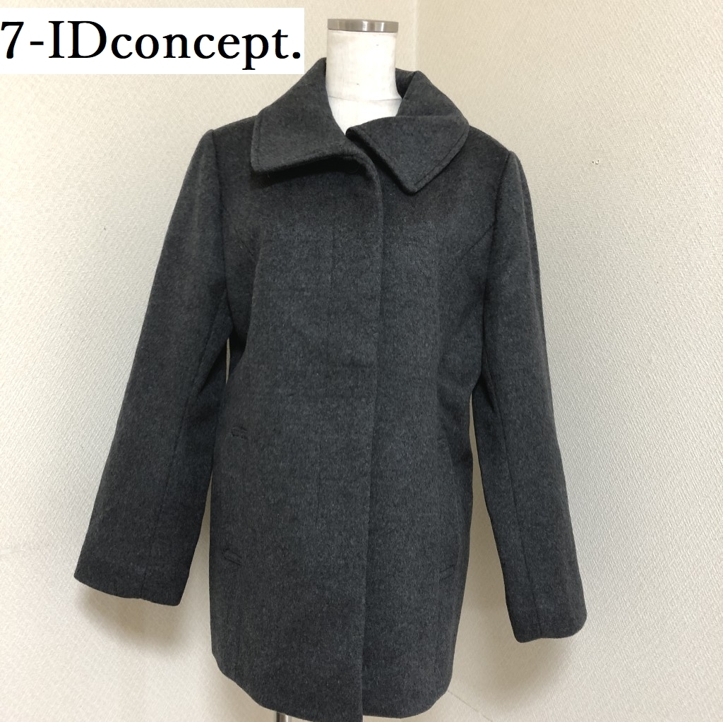 7-IDconcept.（セブンアイディコンセプト）レディース ミドルコート ステンカラーコート グレー ウール L 40号