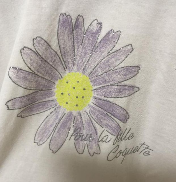 サンカンシオン 女の子 子供服 半袖 カットソー Tシャツ フラワープリント 130 白 花