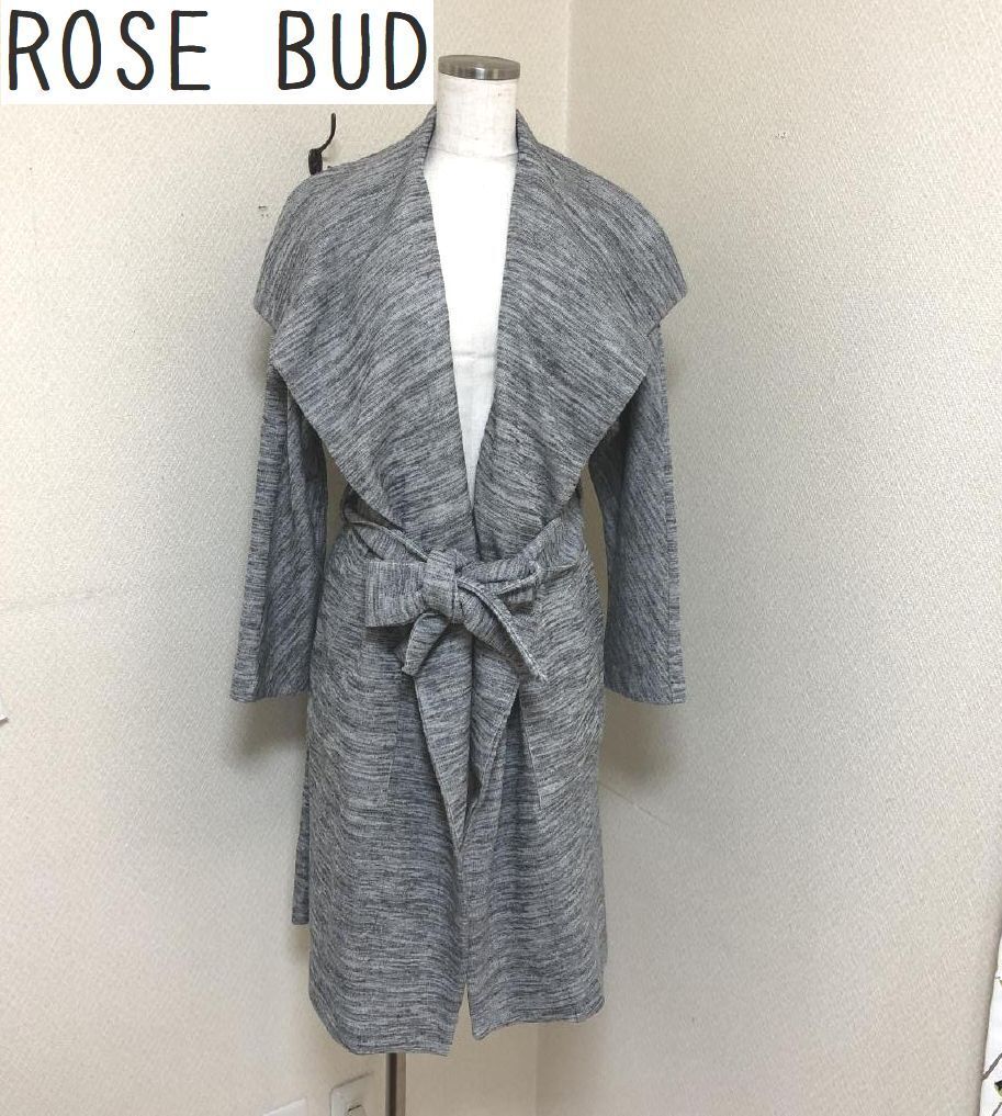 ローズバッド ROSE BUD レディース ロングニットカーディガン スプリングコート グレー ウエストリボン