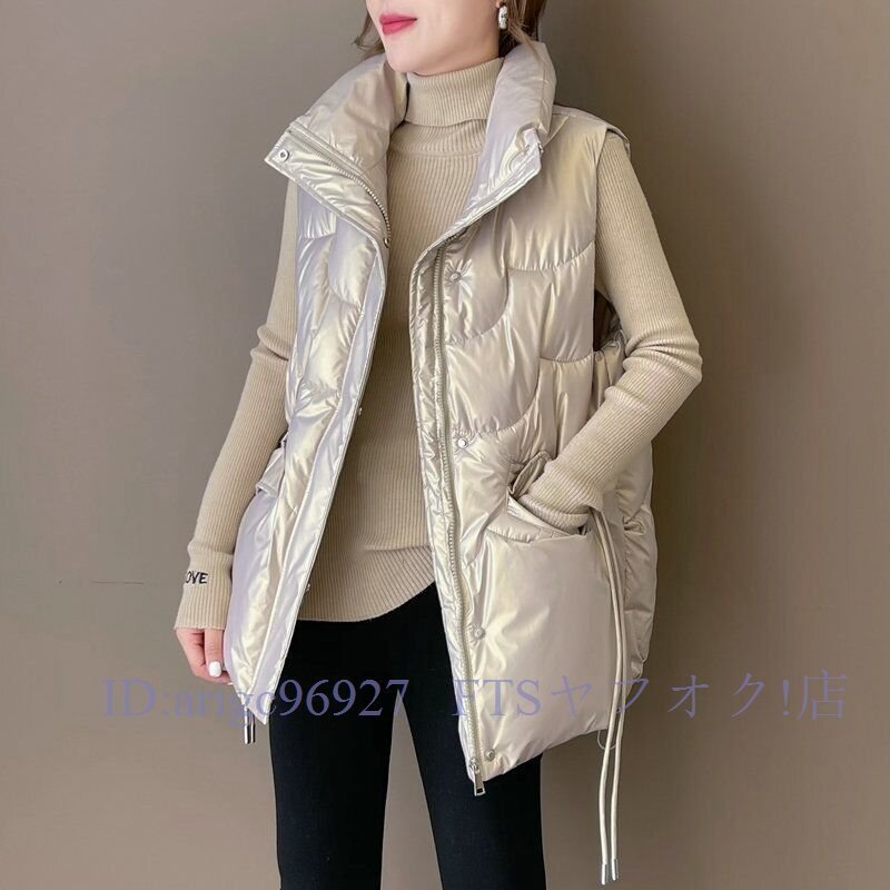 A5414☆新品秋冬 ベストダウンベストジャケットコートレディース中綿ベストおしゃれアウター秋冬暖かい防寒大きいサイズ*シャンペン M-3XL