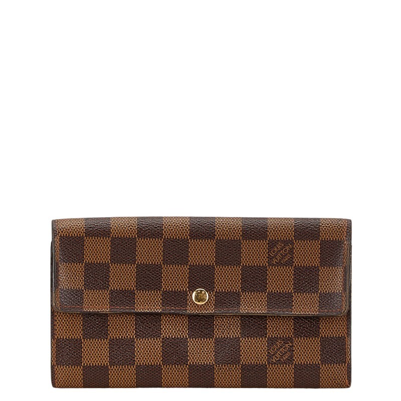 ルイ ヴィトン ダミエ ポシェット ポルモネクレディ 長財布 N61725 ブラウン PVC レザー レディース LOUIS VUITTON 【中古】