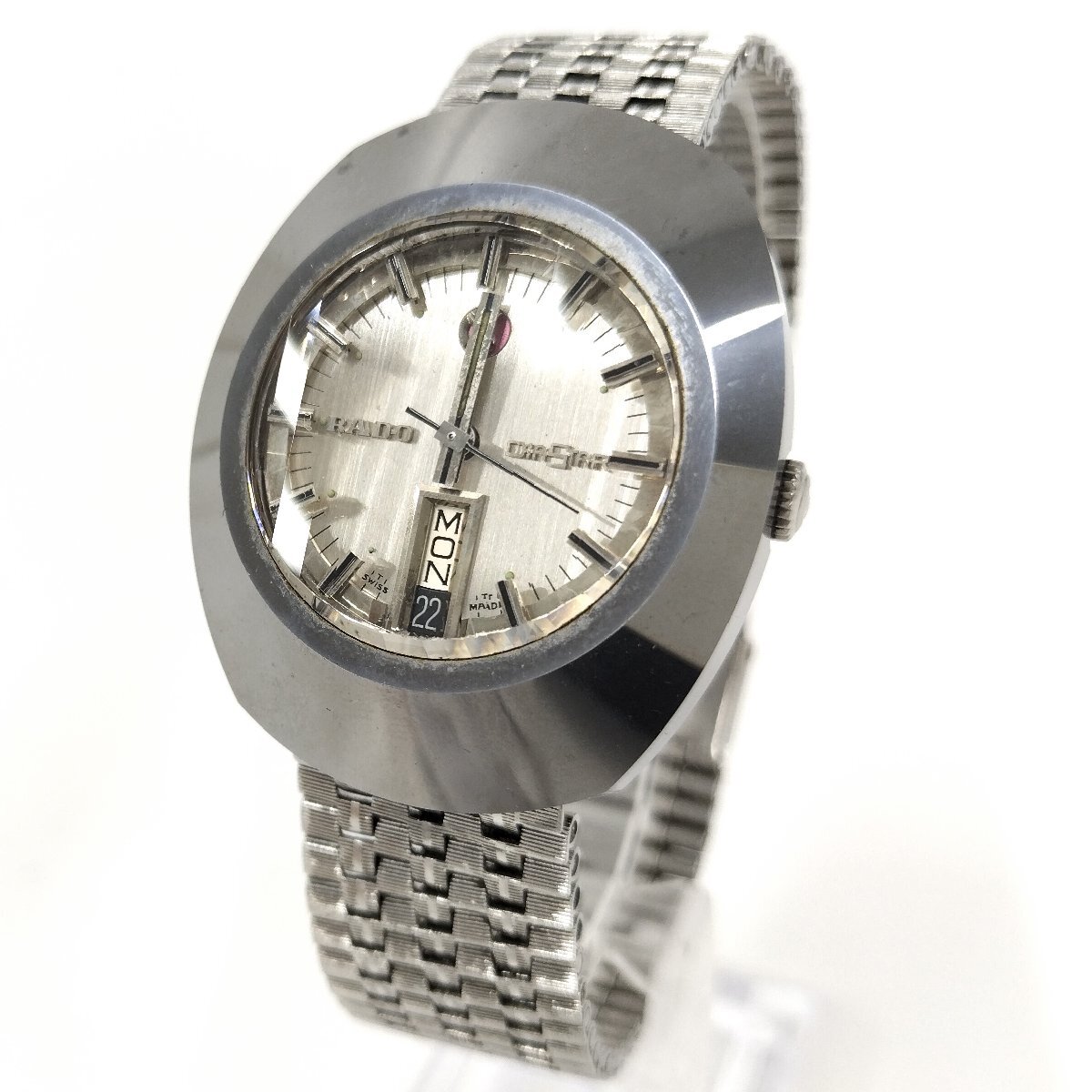 ●RADO ラドー ダイヤスター メンズ腕時計 カットガラス シルバー文字盤 自動巻き デイデイト 中古[ne]u728