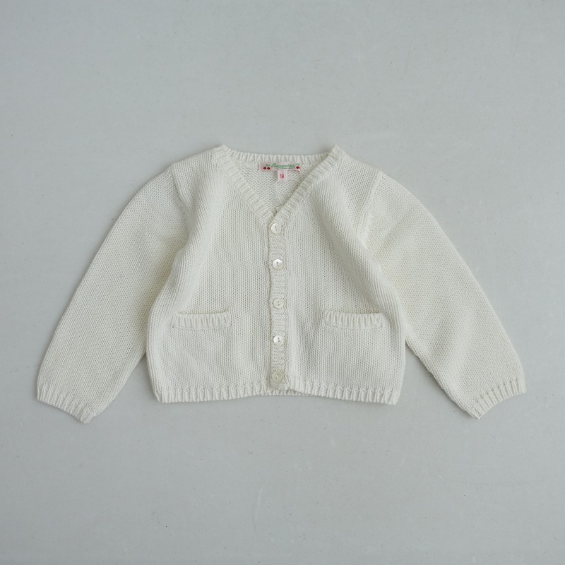 ボンポワン Bonpoint *コットンニットVネックBABYカーディガン*18Mオフホワイトポケット付き長袖羽織キッズ(2-2408-81)【10I42】
