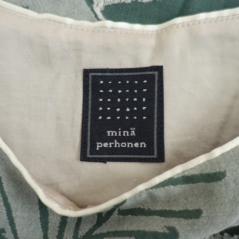 ミナペルホネン mina perhonen *good luck スリーブレスワンピース*36綿グリーンカットジャガード柄ドレス(25-2408-212)【11I42】