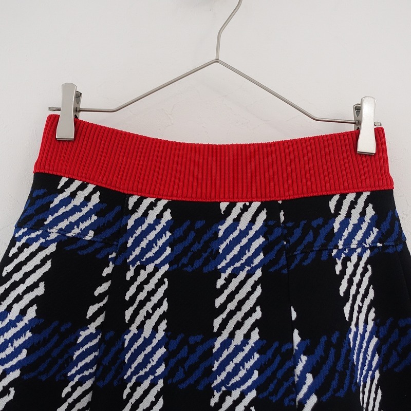 マルニ MARNI *ウエストリブジャカードチェックニットスカート*40台形切替え配色使いミディミモレ膝丈厚手(sk2-2408-256)【51I42】_画像3