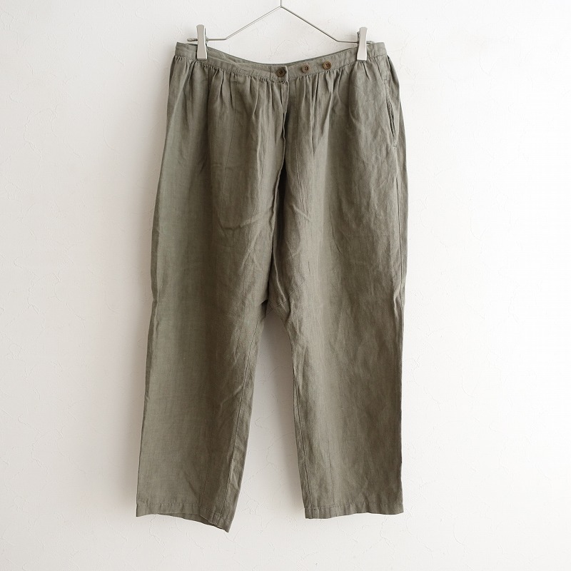 リゼッタ Lisette*フロントタック調節リネンギャザーパンツ*サルエルパンツシームポケットグレーカーキ(2-2408-326)【02I42】