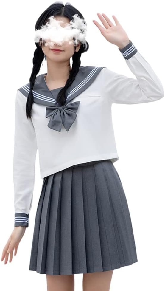 セーラー服 コスプレ ハロウィン 制服 長袖 スカート 蝶結ぶ リボン グレー 上下セット 女子制服 レディース 4点セット AA0420