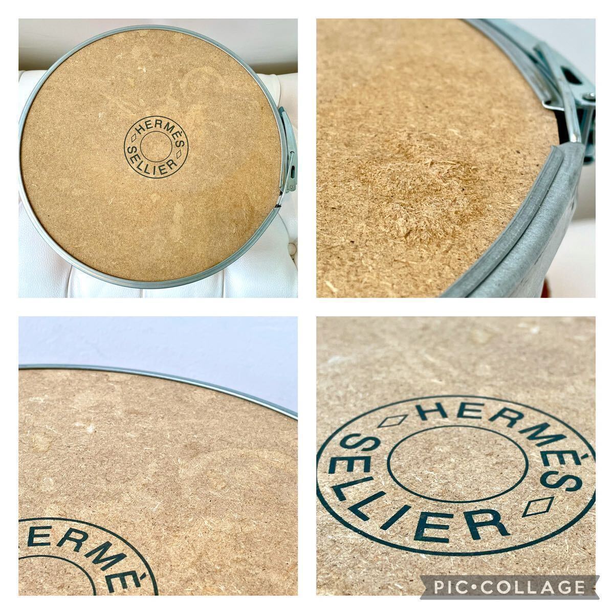 ◇USED◇HERMES エルメス サドルボックス S 馬具缶 収納 インテリア 雑貨 道具入れ シューズ サイドテーブル オレンジ シルバー金具 コルク_画像7