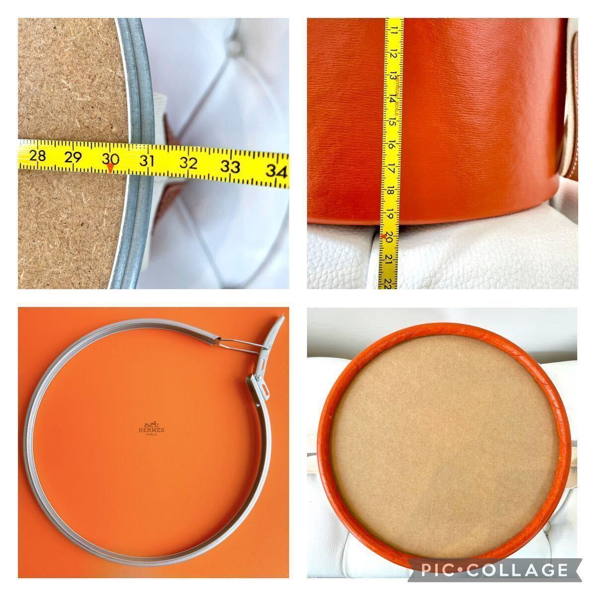 ◇USED◇HERMES エルメス サドルボックス S 馬具缶 収納 インテリア 雑貨 道具入れ シューズ サイドテーブル オレンジ シルバー金具 コルク_画像9