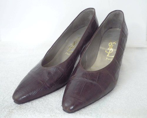 イヴ?サンローラン　YVES SAINT LAURENT　ダークブラウン　クロコ型押し　靴　パンプス　レディース