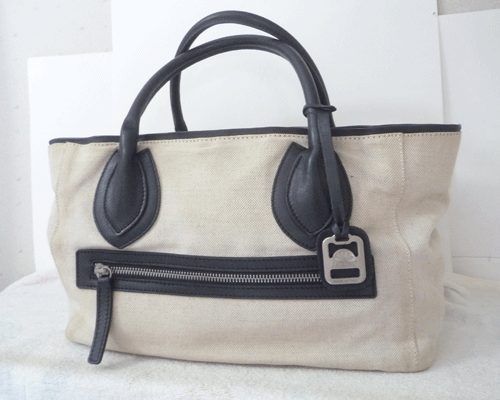 ヤコノ　JACONO　キャンバス　レザー　ホワイト　ブラック　ハンドバッグ　レディース_画像1