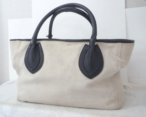 ヤコノ　JACONO　キャンバス　レザー　ホワイト　ブラック　ハンドバッグ　レディース_画像2