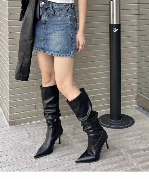  long boots knee-high . quality . height tube boots [38]24cm black 