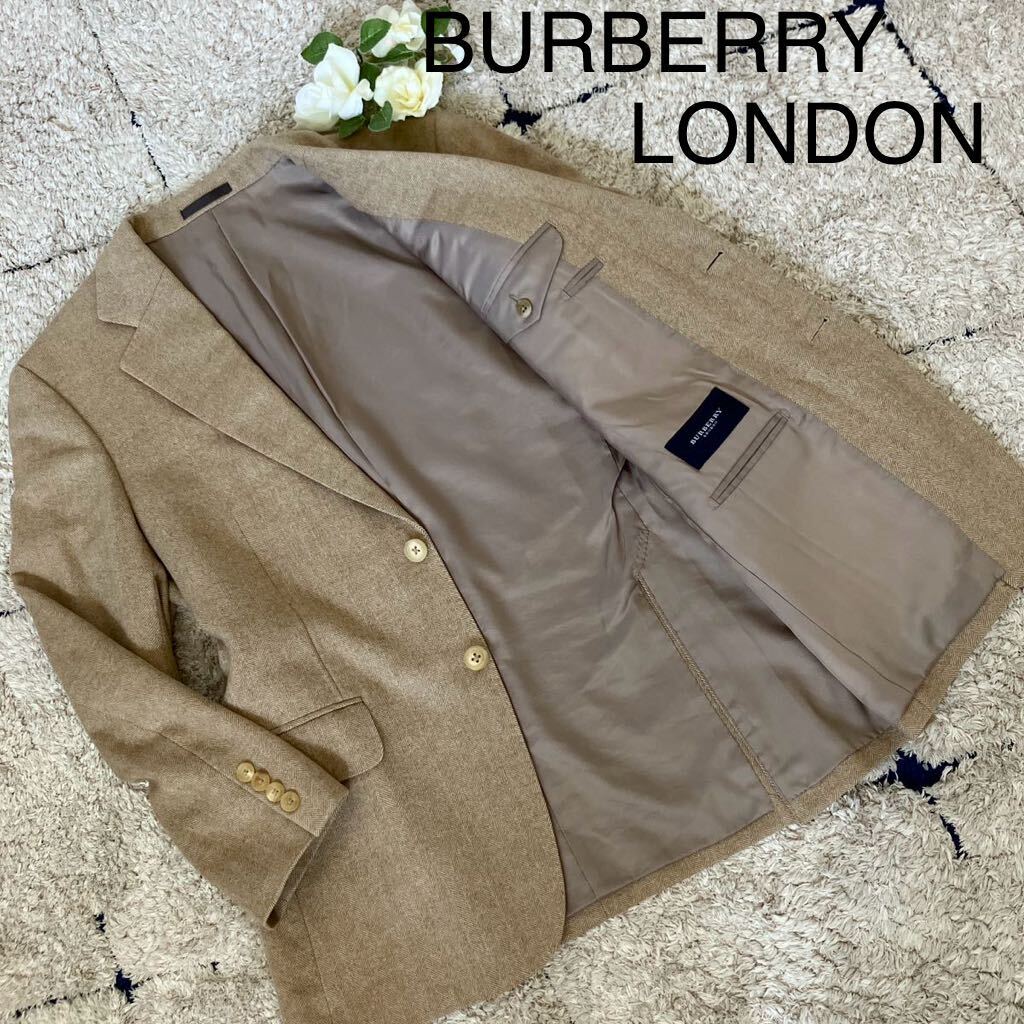 美品◆カシミヤ100%！！！高級感◎BURBERRY LONDON バーバリーロンドン メンズ テーラードジャケット ヘリンボーン 2B ベージュ 