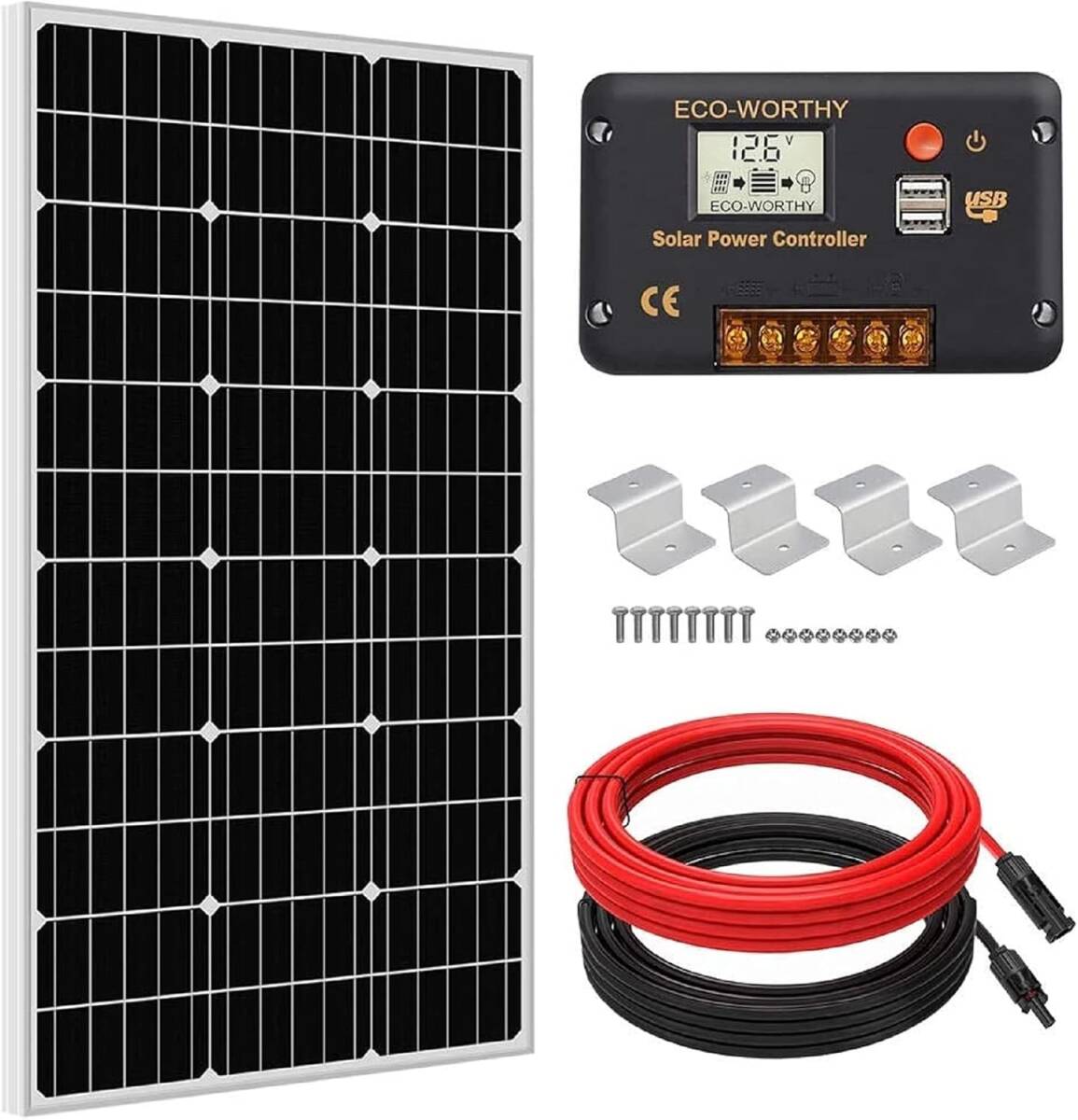 ECO-WORTHY ソーラーパネル 100W 単結晶 12v ソーラーパネルキット 太陽光チャージ 30Aチャージコントローラー付属 超高効率 災害対策