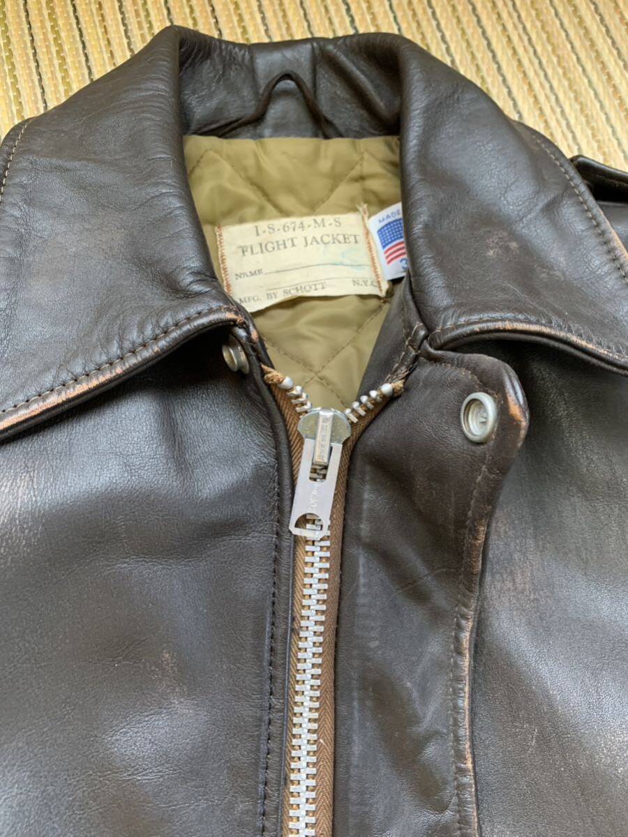 Schott フライトジャケット I S 674 M S 36 ショット 革ジャン Schott フライトジャケット I S 674 M S 36 ショット 革ジャン