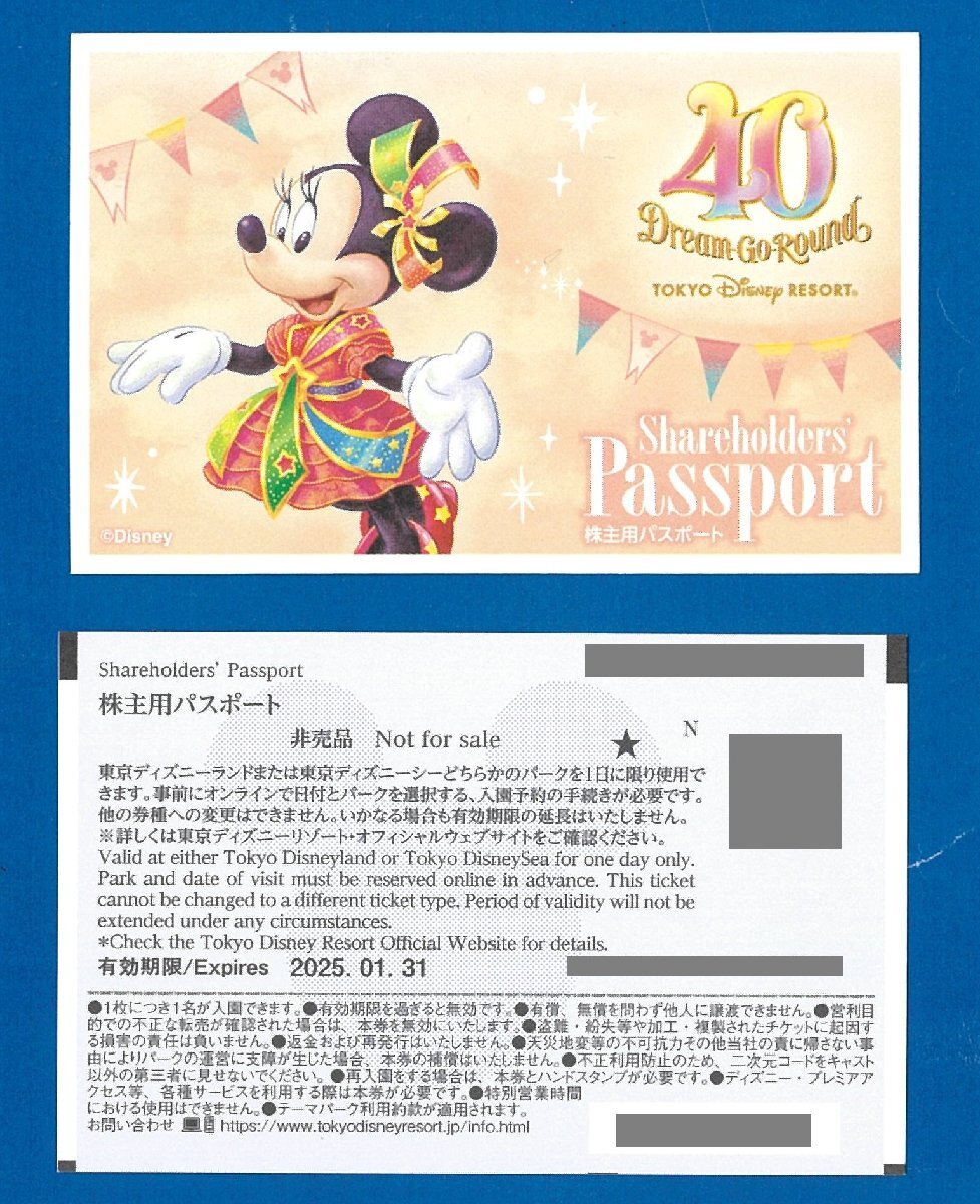 ☆B　東京ディズニーランド/東京ディズニーシー パスポート 2枚セット 2025.1.31迄 普通郵便無料 オリエンタルランド株主優待