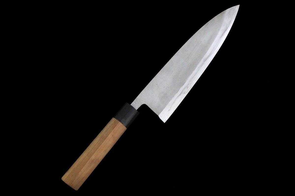 美品|無銘 出刃包丁 霞 八寸 白鋼 炭打 朴柄 KN02-A9447-2L1D