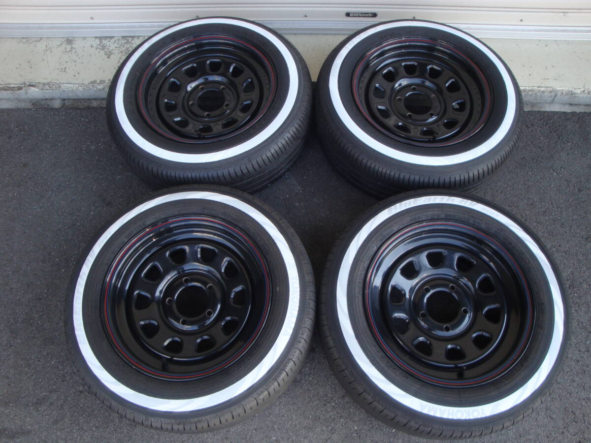 ワンボックス等に!デイトナブラック 15インチ+ダンロップ 195/65R15 2本?ヨコハマ 195/65R15 2本 計(jì)4本セット!!タイヤプリンター施工済