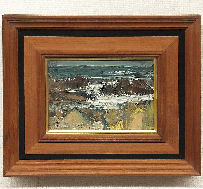 【GLC】江藤哲 「海」 油彩サムホール 日展参与 大分県重鎮 迫力の厚塗り!