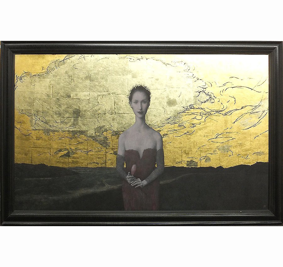 【GLC】中堀慎治 「春の陸」 ◆三越百貨店個展作品・日本画80号共シール 和製クリムト ◆大作逸品!