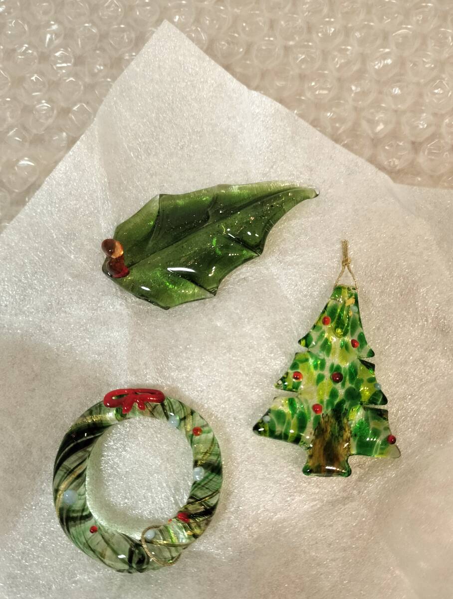 【未使用】伊藤ナツキ　クリスマス　ガラスの箸置き　3点セット