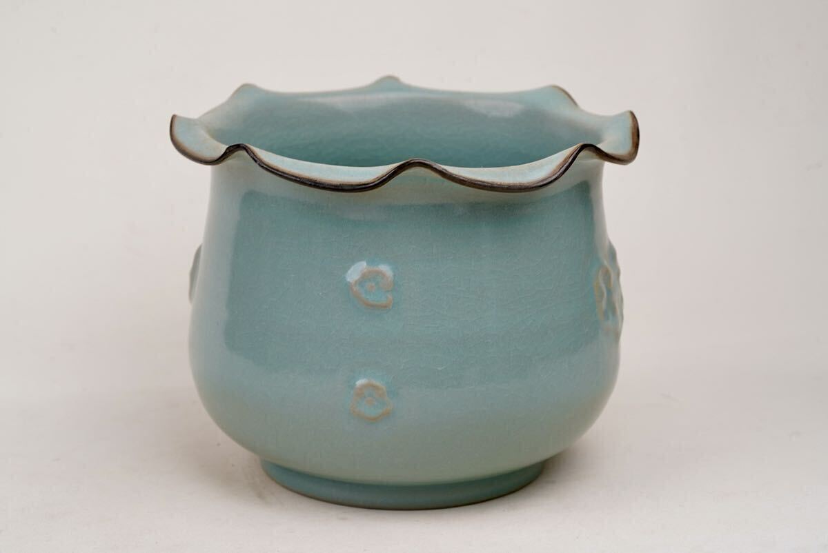超特価激安 青磁 汝窯 中国古美術 花口 時代物 茶道具 水入 輪花 水指 鉢 宋