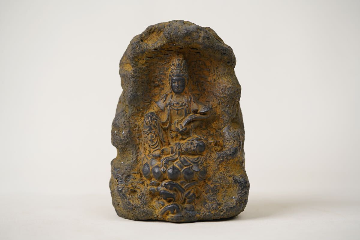 【雅園】中国古美術 仏教美術 仏像 観音像 石彫刻 置物 古玩 骨董 時代物 古美術 唐物 当時物 置物