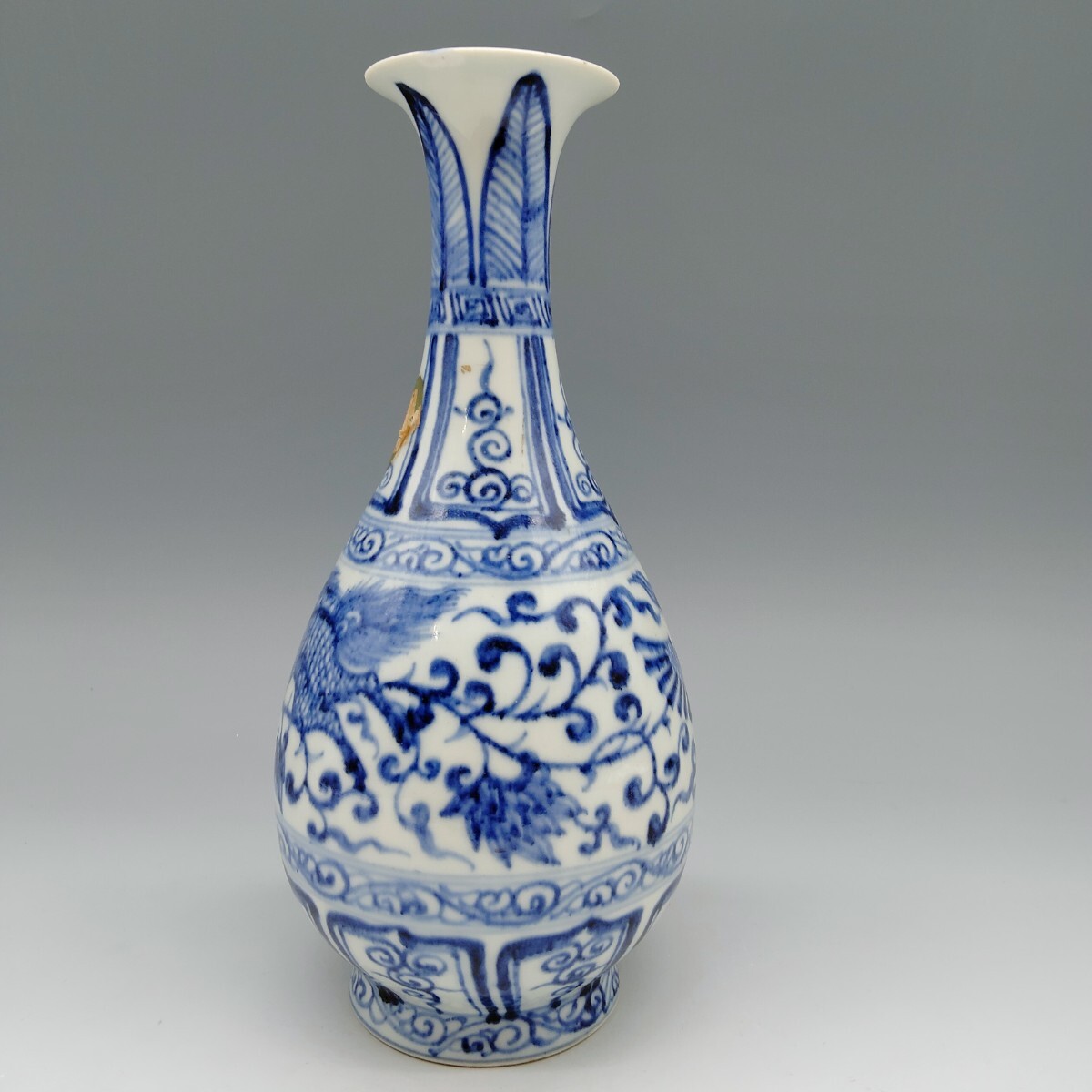 染付麒麟鳥紋花瓶 青花 古玩 中国古玩 古美術 中国美術 景徳鎮 染付麒麟鳥紋花瓶 青花 古玩 中国古玩 古美術 中国美術 景徳鎮