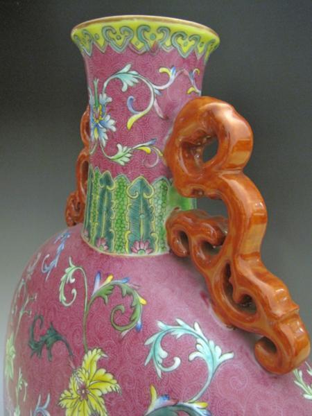 景徳鎮(zhèn) 粉彩花文扁壺 花瓶 全高49cm 壺 中國(guó) 美術(shù) 陶磁器 景徳鎮(zhèn)壺 花器 花生 磁器 希少 干隆年制