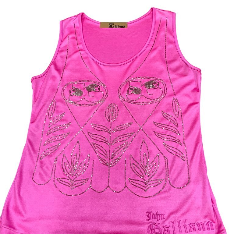 John Galliano 【lay4080I】 ビーズ裝飾ノースリーブトップス タンクトップ デコレーションカットソー Tシャツ Archive 00s レディース AR