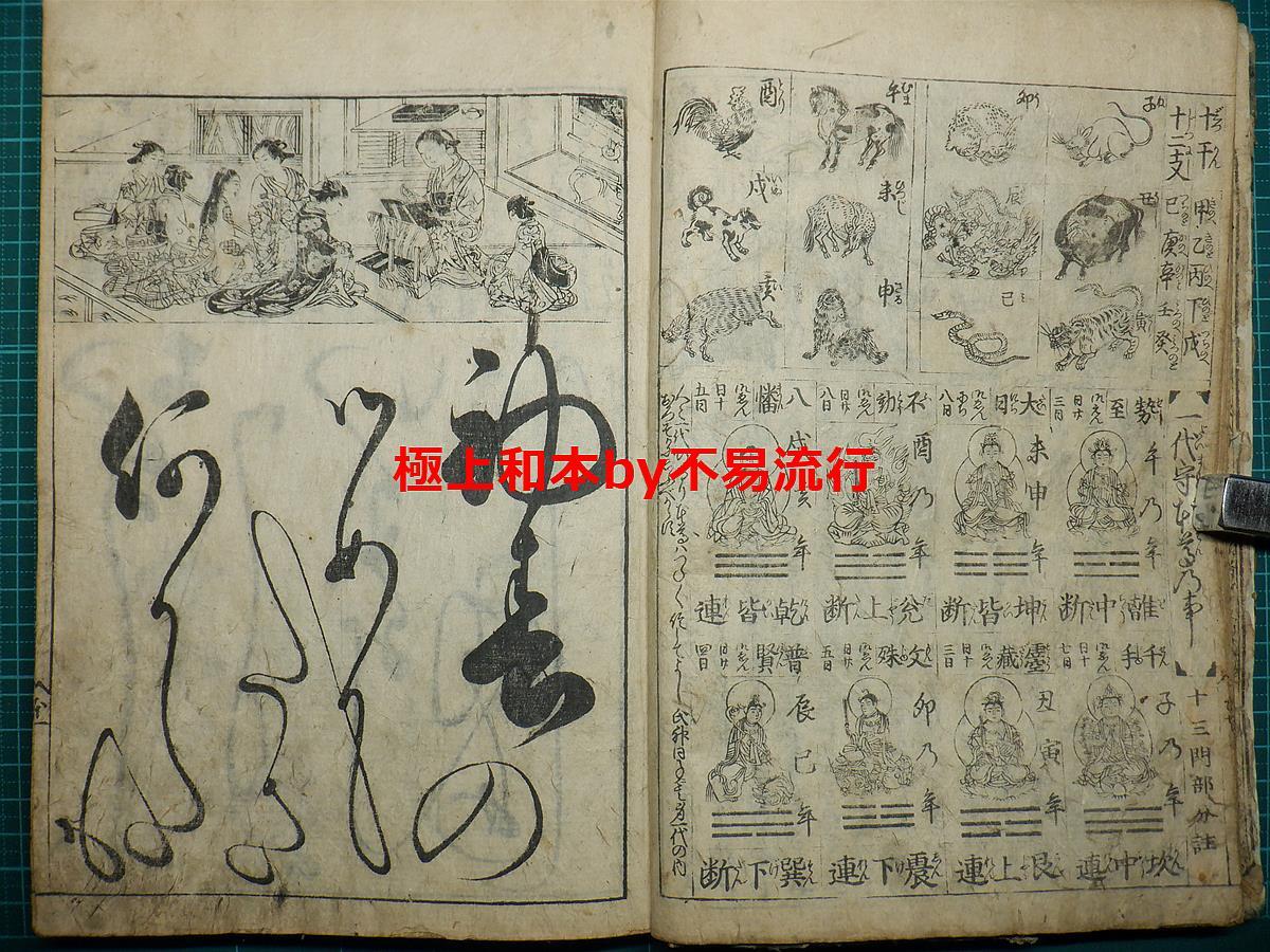 ●極上和本YM4253●〈当世女鑑・歌人尽〉女用文章唐錦］春名須磨作 享保20年 吉文字屋市兵衛板 原装題簽付 美本 稀書往来物