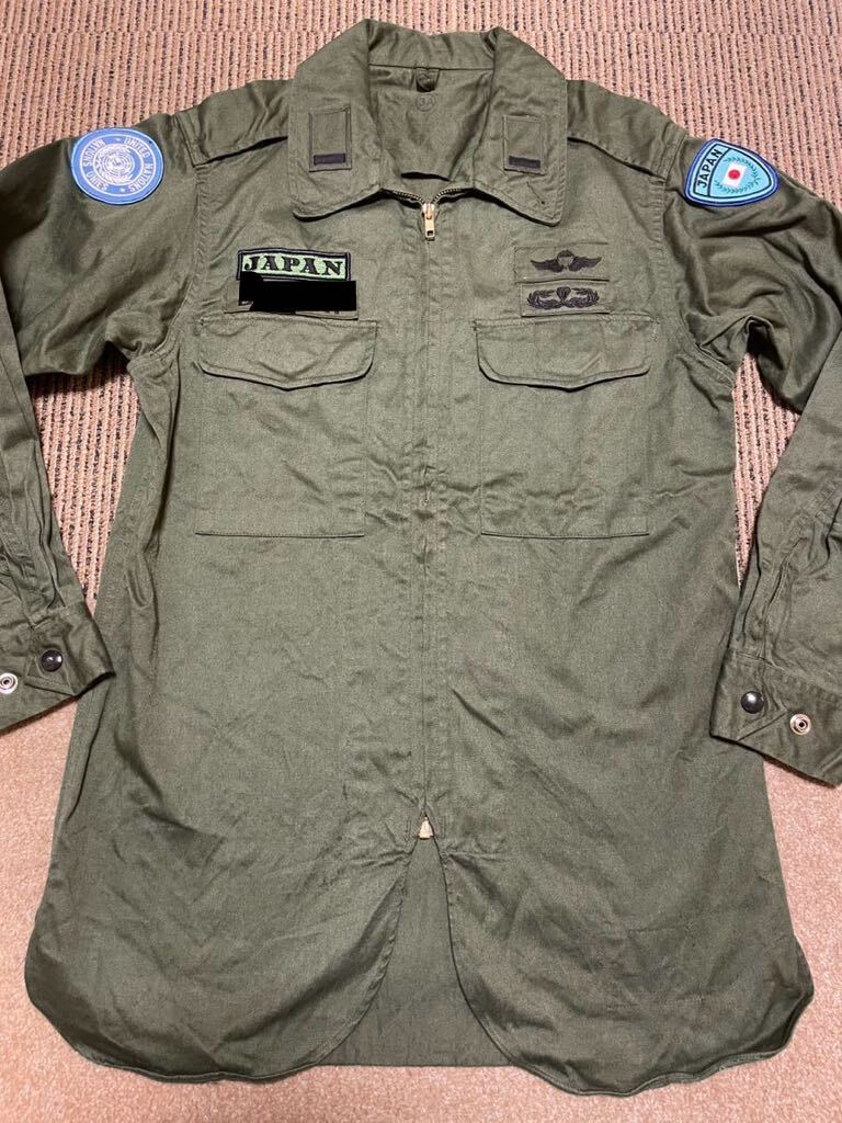 陸上自衛隊 防衛庁共済品 OD空挺服 第1空挺団 防衛庁 陸上自衛隊 作業服 65式 上衣 3号 希少 軍物 PKO 国連